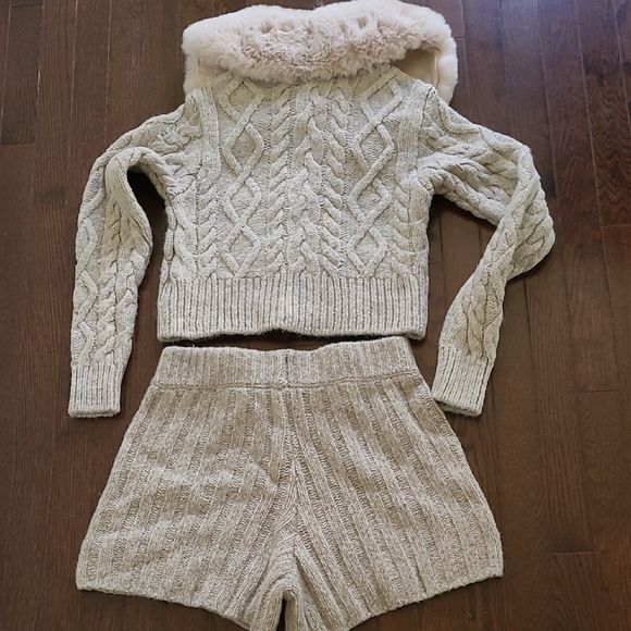 Zara Chunky Knit Cardigan (Sz S) Shorts (Sz M) Set with Faux Fur Collar. - Picture 8 of 8